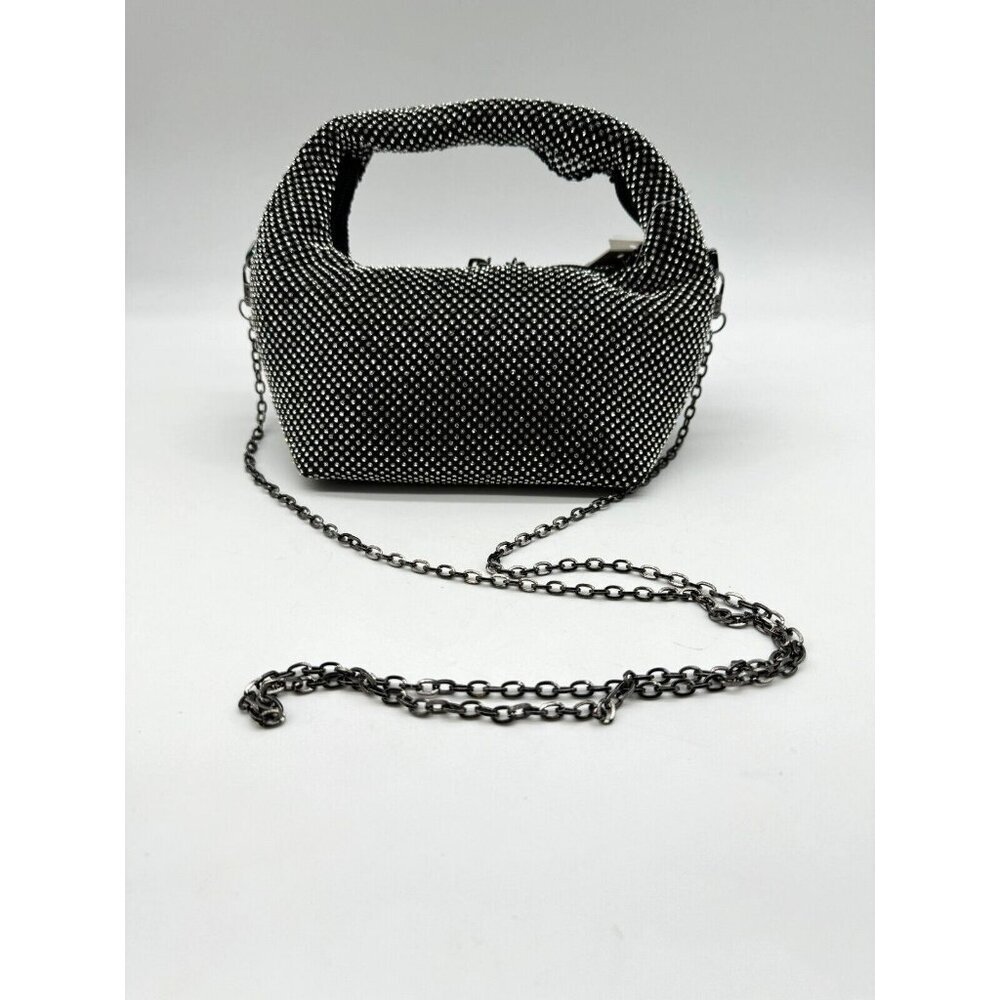 AQUA Maeve Reilly rhinestone embellished women's mini hobo shoulder bag -BLACK - Picture 3 of 5